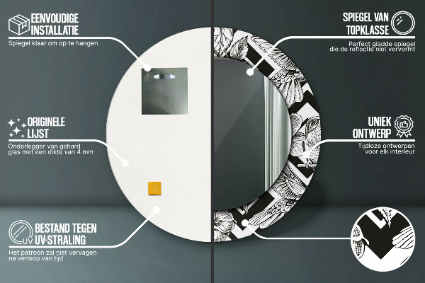 Espelho circular de parede decorativo Colibris