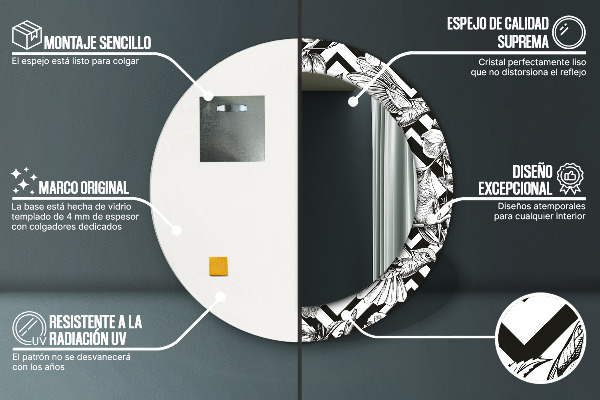 Espelho circular de parede decorativo Colibris