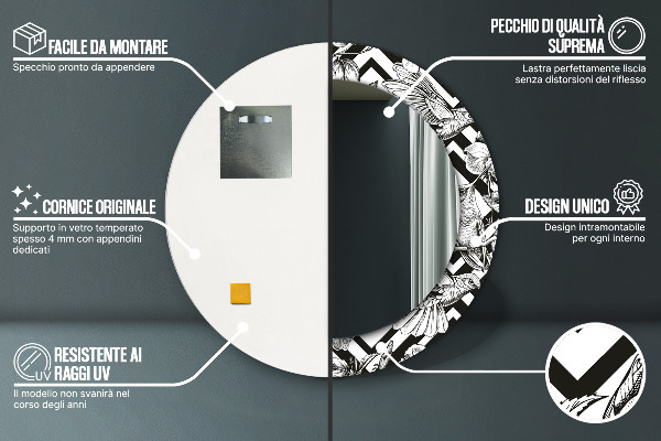 Espelho circular de parede decorativo Colibris