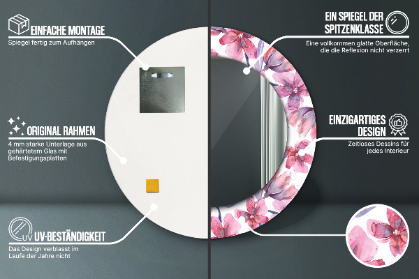 Espelho circular de parede decorativo Flores de aguarela