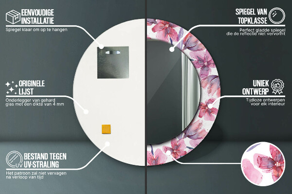 Espelho circular de parede decorativo Flores de aguarela