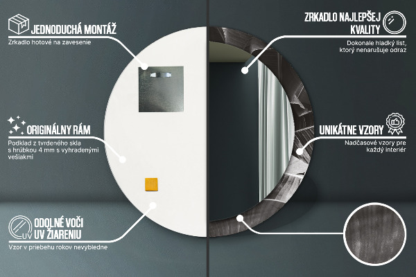 Espelho com moldura impressa redondo Palmeiras tropicais
