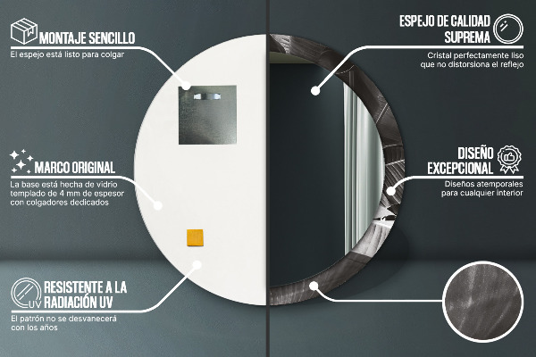 Espelho com moldura impressa redondo Palmeiras tropicais