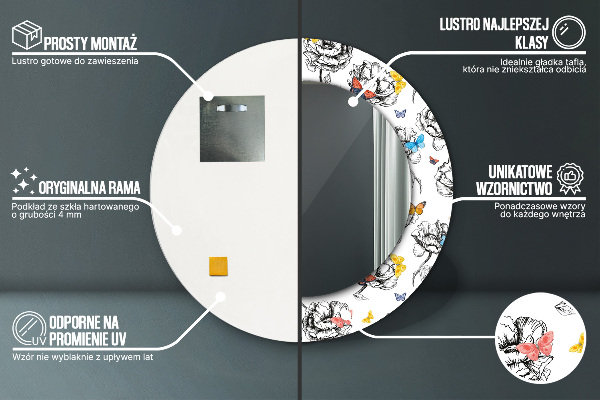 Espelho circular de parede decorativo Borboleta