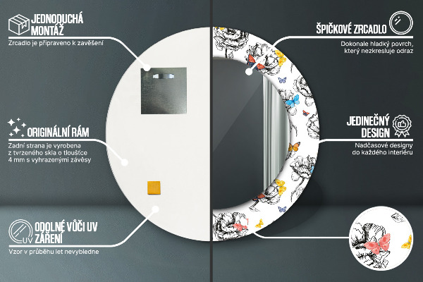 Espelho circular de parede decorativo Borboleta