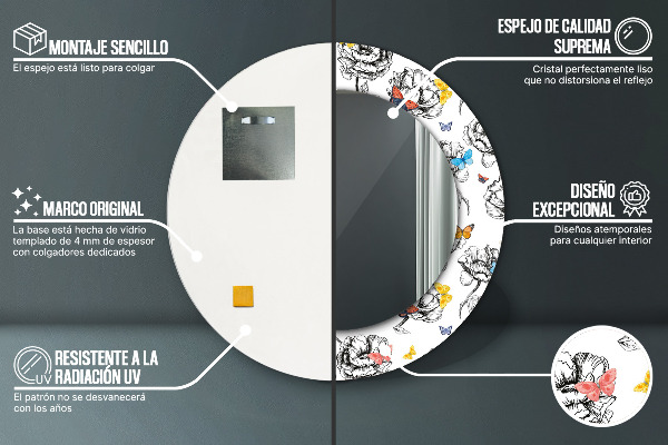 Espelho circular de parede decorativo Borboleta