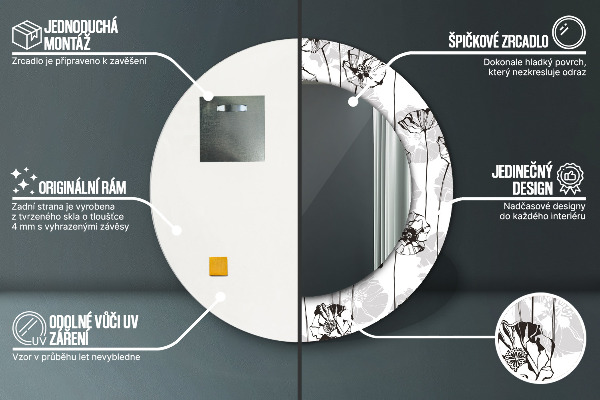Espelho circular de parede decorativo Flores de papoila