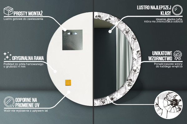 Espelho circular de parede decorativo Flores de papoila