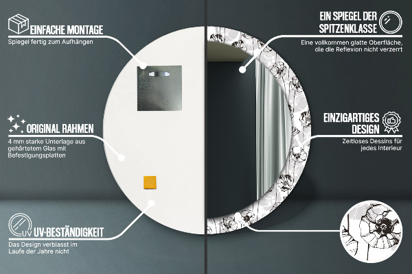 Espelho circular de parede decorativo Flores de papoila