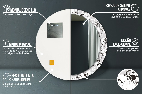 Espelho circular de parede decorativo Flores de papoila
