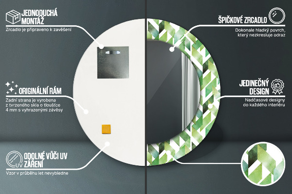 Espelho com moldura impressa redondo Espinha de peixe