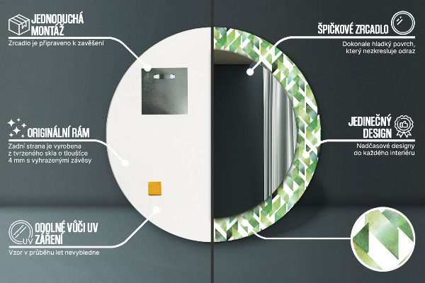 Espelho com moldura impressa redondo Espinha de peixe