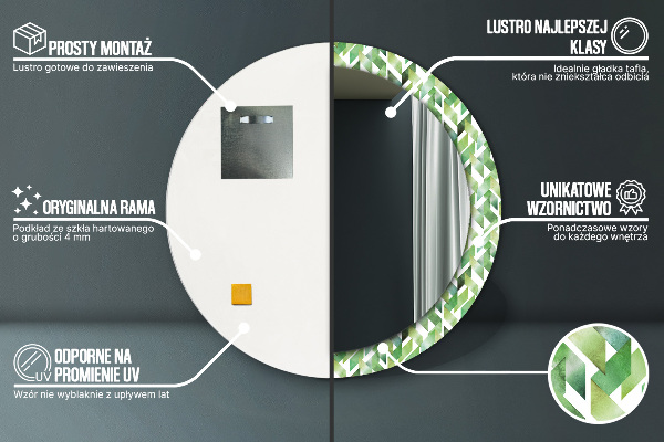 Espelho com moldura impressa redondo Espinha de peixe