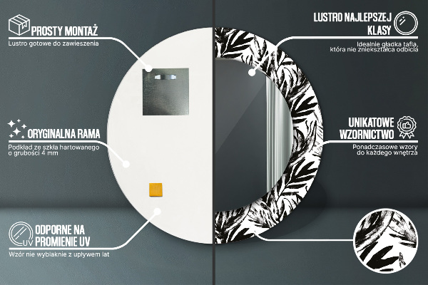 Espelho com moldura impressa redondo Monstera