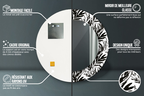 Espelho com moldura impressa redondo Monstera