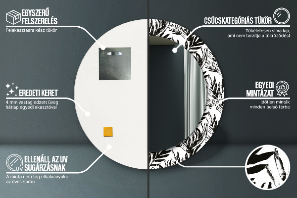 Espelho com moldura impressa redondo Monstera