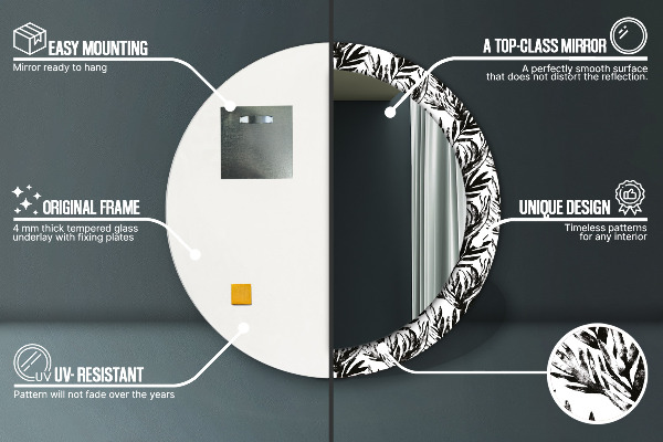 Espelho com moldura impressa redondo Monstera