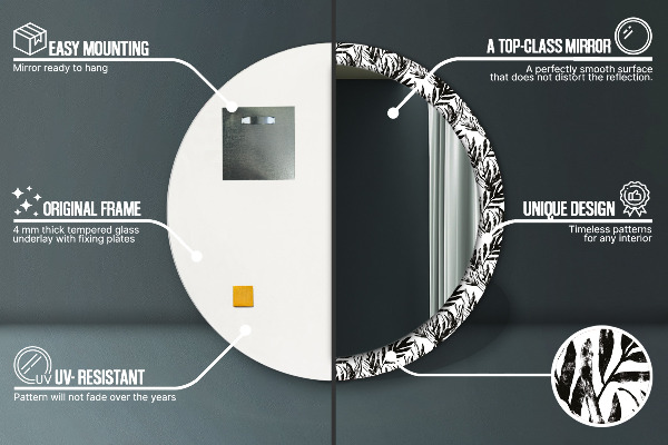 Espelho com moldura impressa redondo Monstera