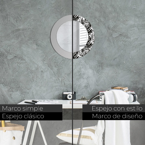 Espelho com moldura impressa redondo Monstera
