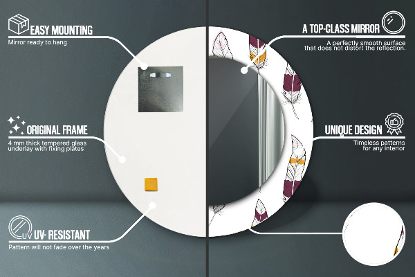 Espelho com moldura impressa redondo Penas