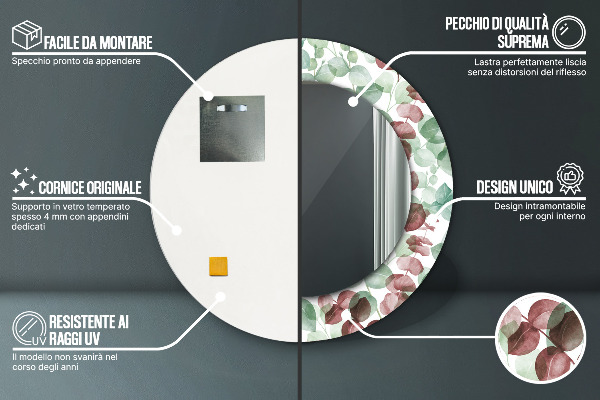 Espelho de parede circular decorativo Eucalipto