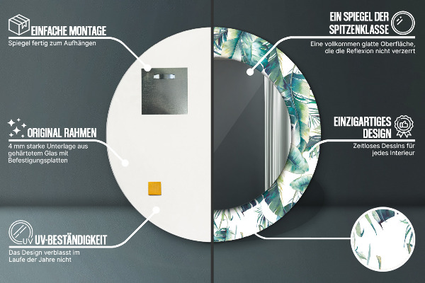 Espelho circular de parede decorativo Folhas