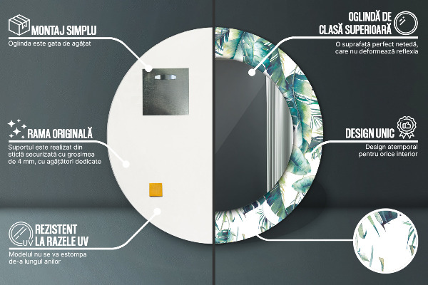 Espelho circular de parede decorativo Folhas