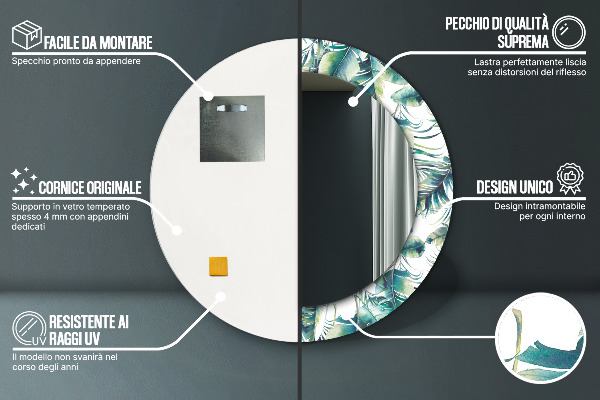 Espelho circular de parede decorativo Folhas