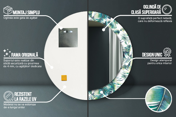 Espelho circular de parede decorativo Folhas