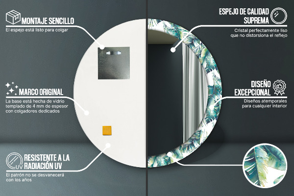Espelho circular de parede decorativo Folhas
