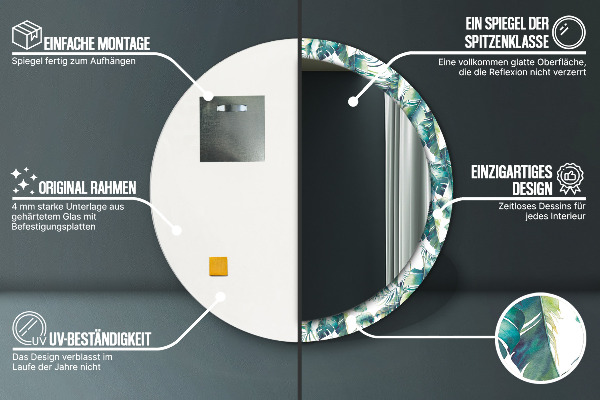 Espelho circular de parede decorativo Folhas