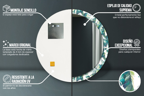 Espelho circular de parede decorativo Folhas