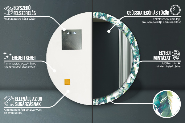 Espelho circular de parede decorativo Folhas