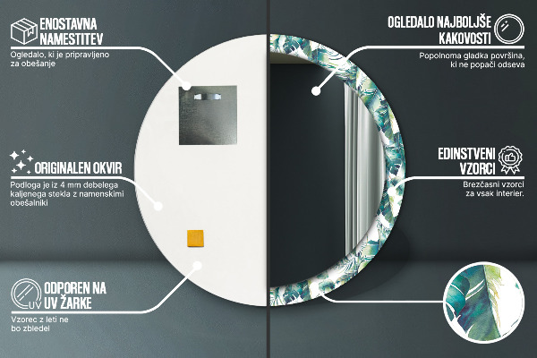 Espelho circular de parede decorativo Folhas