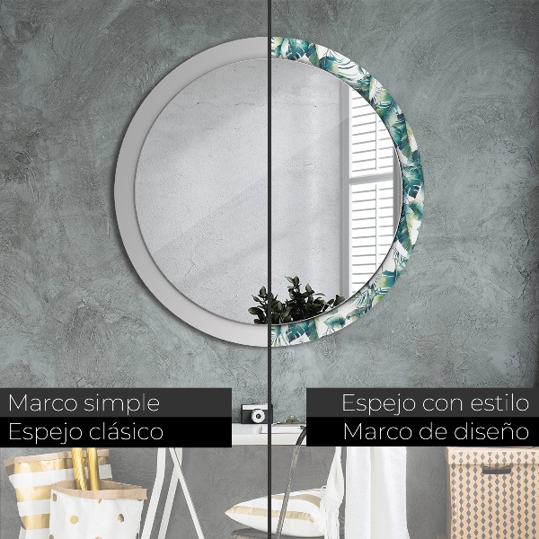 Espelho circular de parede decorativo Folhas