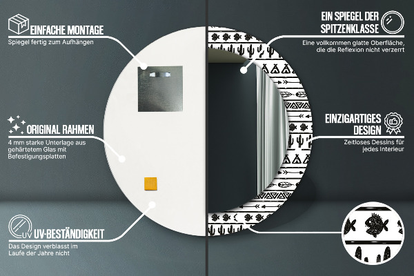 Espelho com moldura impressa redondo Boho minimalista