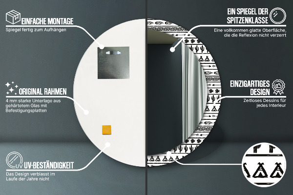 Espelho com moldura impressa redondo Boho minimalista