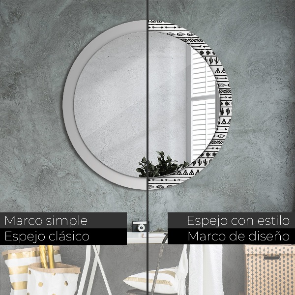 Espelho com moldura impressa redondo Boho minimalista