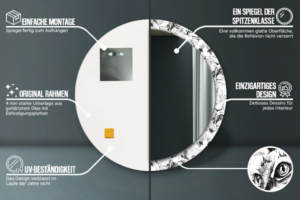 Espelho com moldura impressa redondo Gatos de estimação