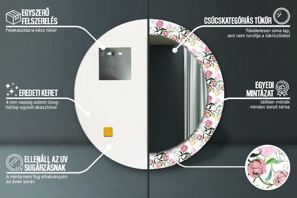 Espelho de parede circular decorativo Botões de peónia