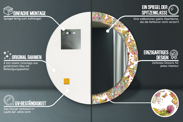 Espelho com moldura impressa redondo Sonho do país das fadas