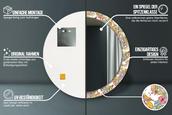 Espelho com moldura impressa redondo Sonho do país das fadas