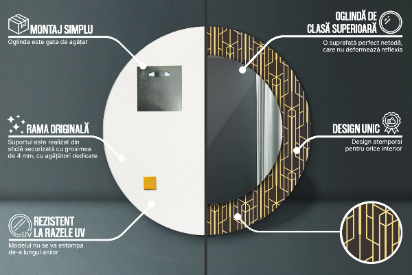 Espelho com moldura impressa redondo Abstrato