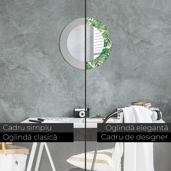 Espelho com moldura impressa redonda Folhas da selva