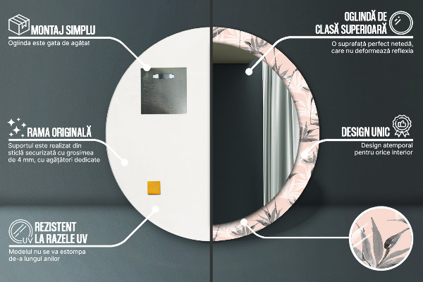 Espelho circular de parede decorativo Paraíso dos pássaros