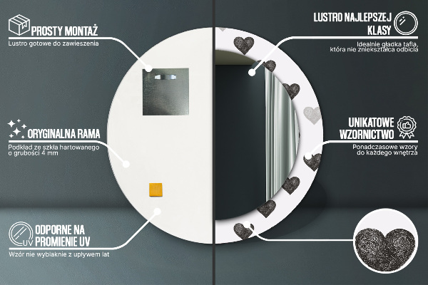 Espelho circular de parede decorativo Corações abstractos
