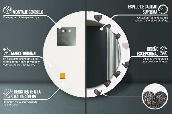Espelho circular de parede decorativo Corações abstractos