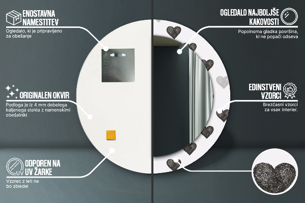 Espelho circular de parede decorativo Corações abstractos