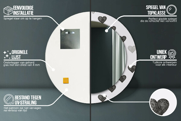 Espelho circular de parede decorativo Corações abstractos