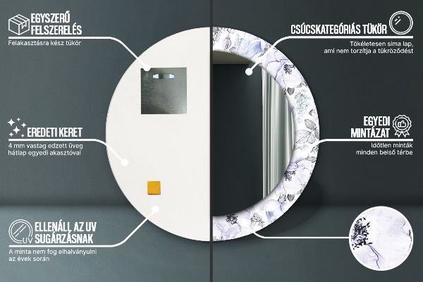 Espelho circular de parede decorativo Rosas azuis